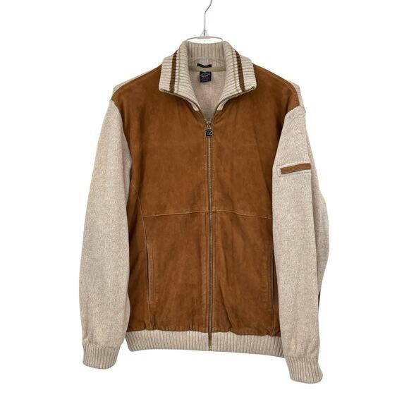 Paul & Shark Yachting Hybrid Zip Up Cardigan Jacket Wool Goat Leather Panel 3XL - Picture 1 of 10